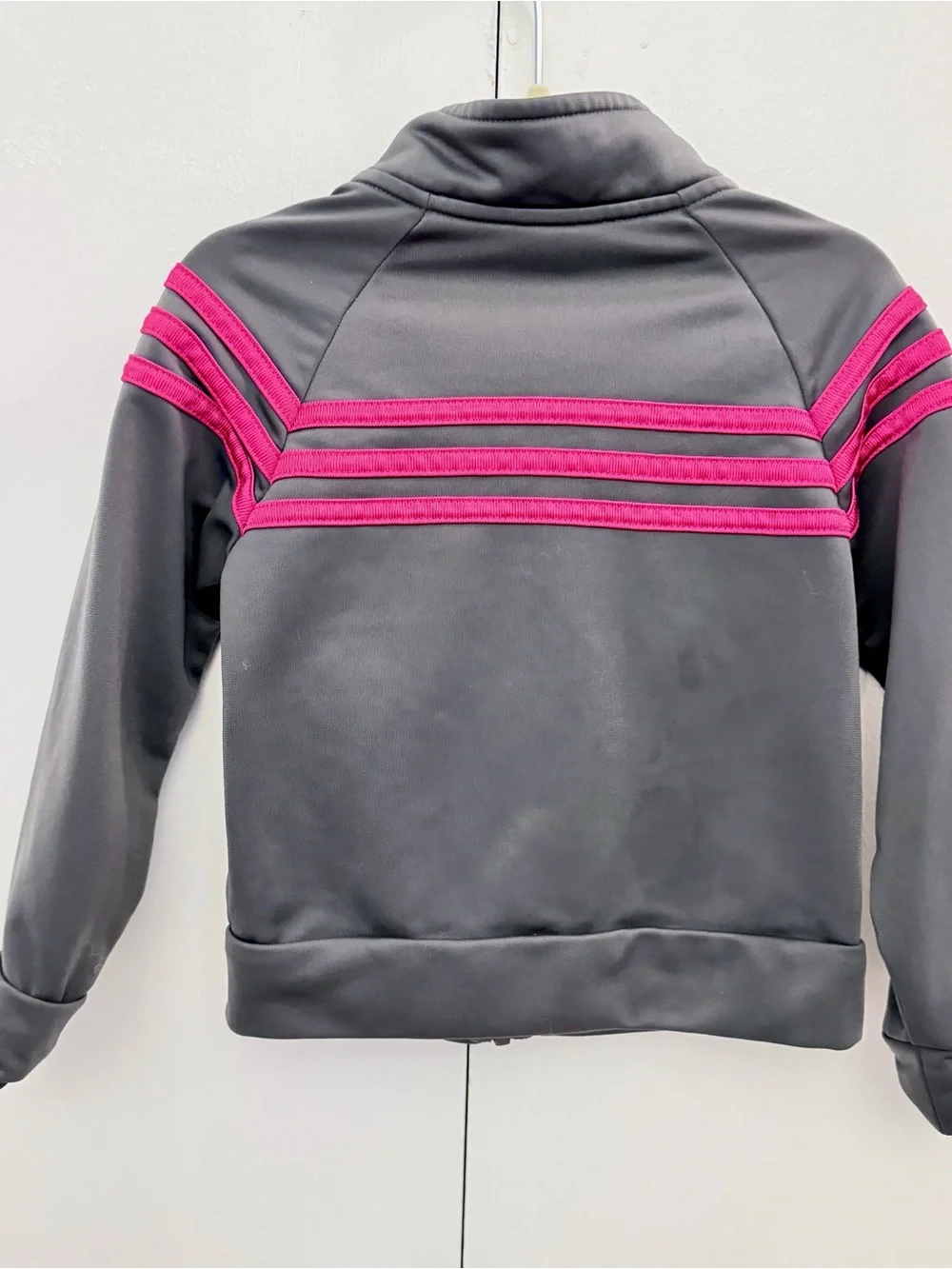 adidas Dark Gray Tricot Track Jacket with Pink Logo